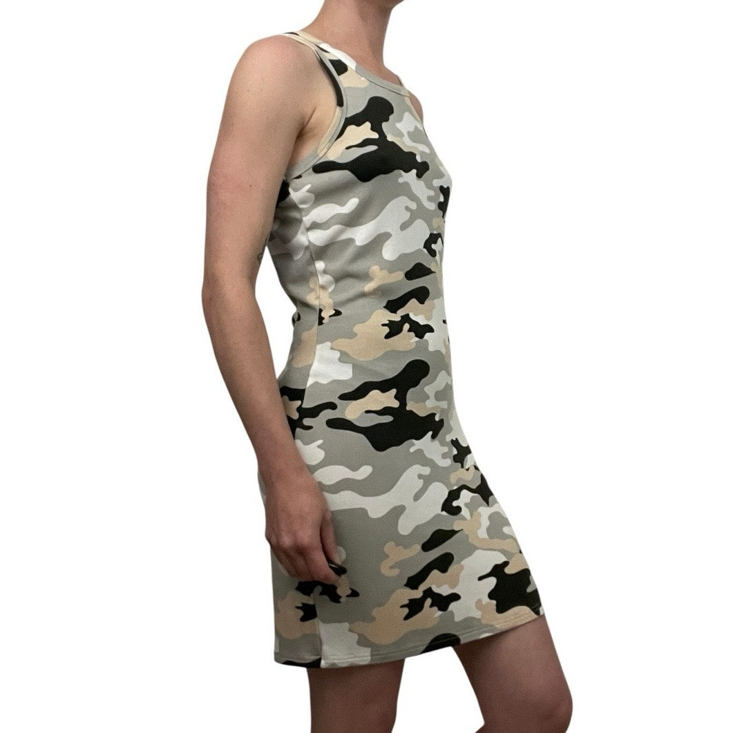 Grey & Black Camouflage Ribbed Bodycon Mini Dress