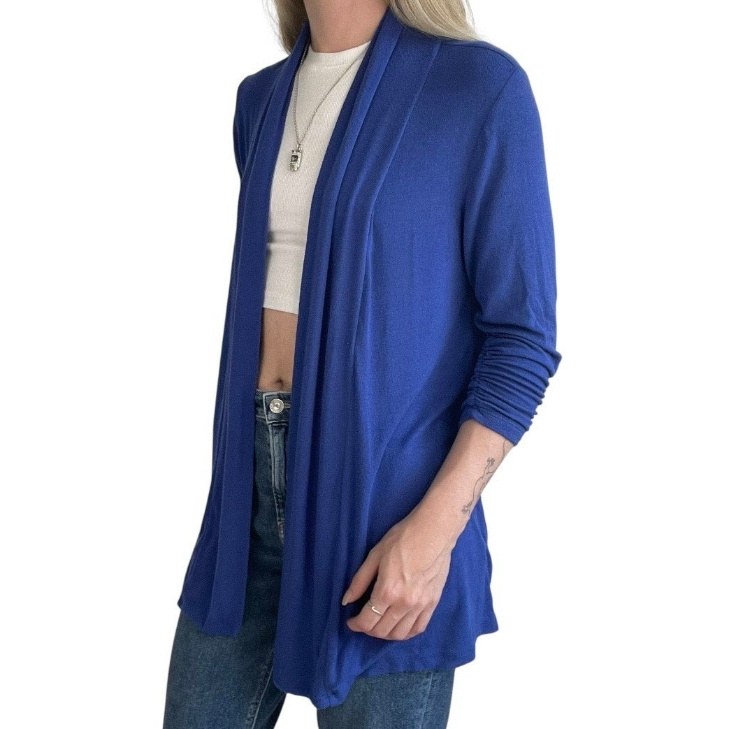 MOD Lusive Blue Cropped Cinched Sleeve Cardigan Sweater
