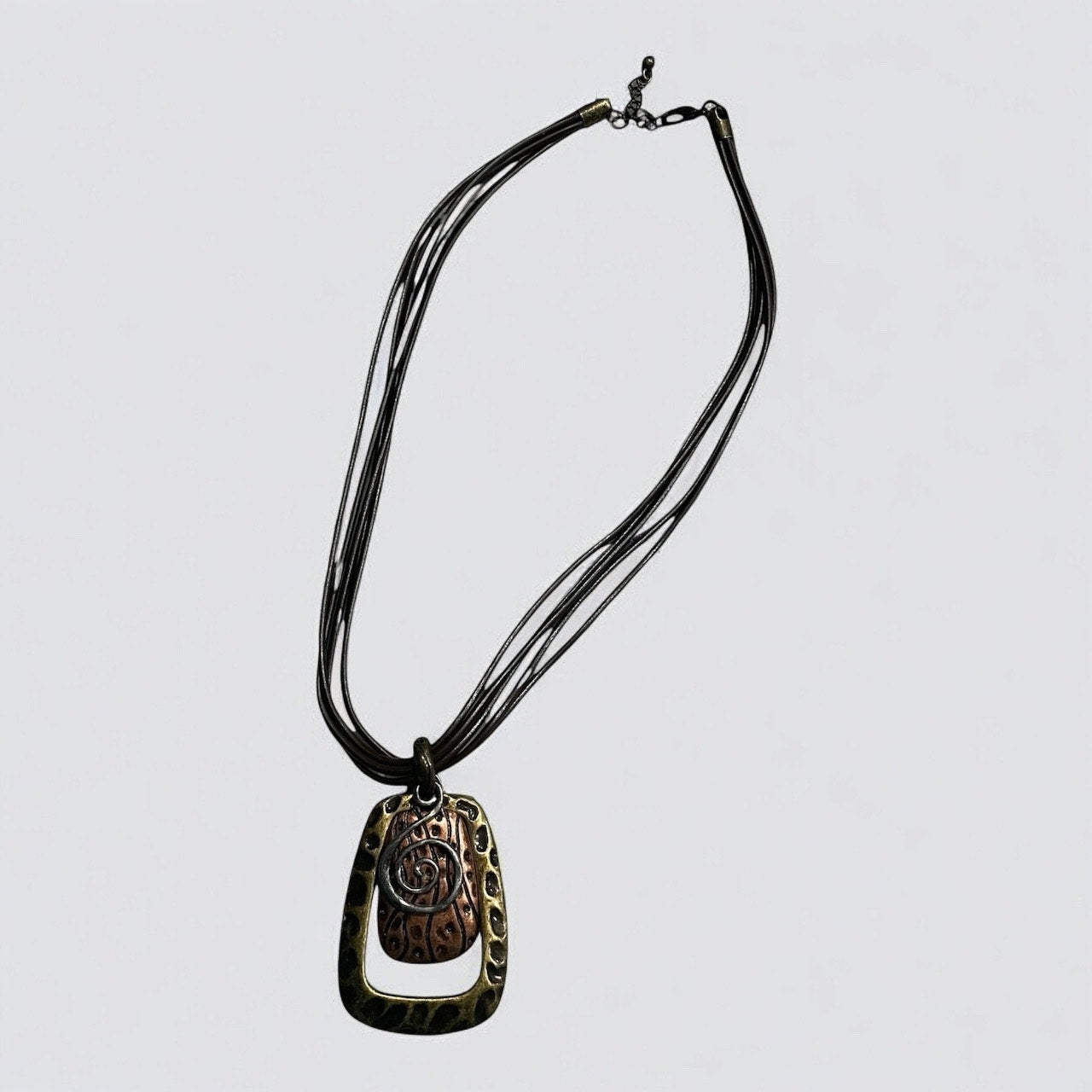 Vintage Gold Bronze & Silver Funky Layered Pendant Chunky Necklace