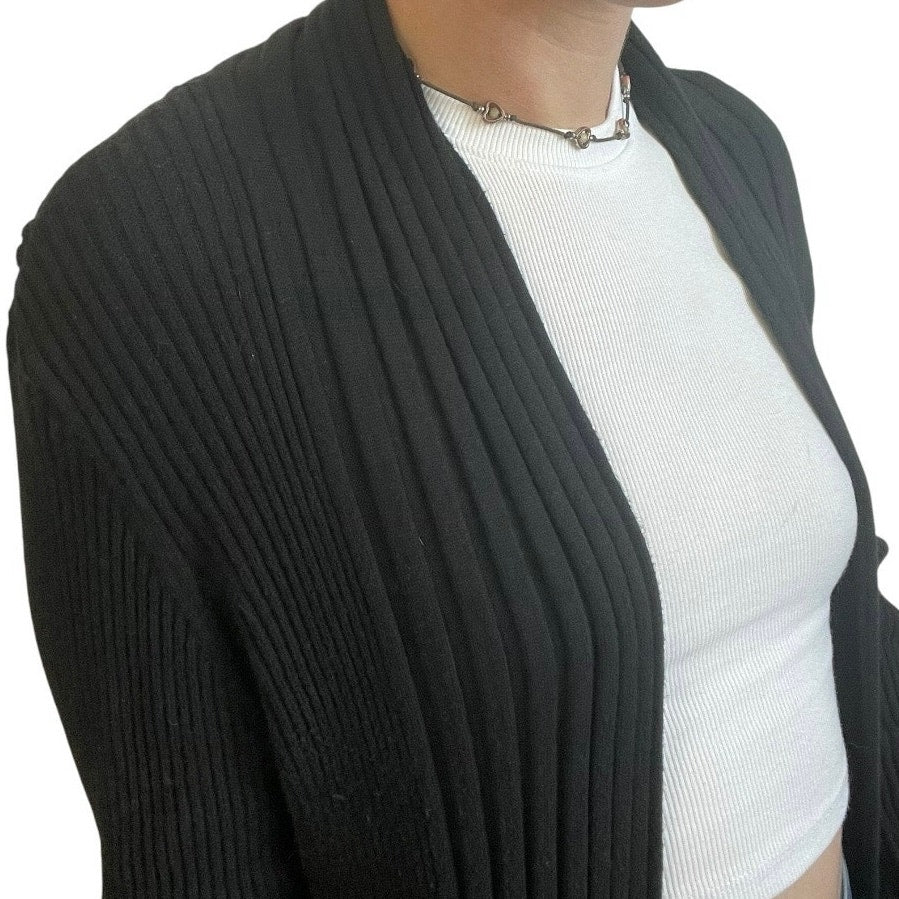 Dana Buchman Black Ribbed Knit Asymmetrical Cardigan Sweater