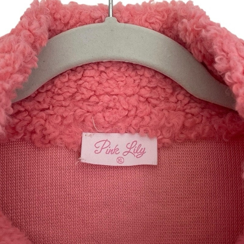 Pink Lily Color Block Sherpa Teddy Fleece Zip Up Jacket