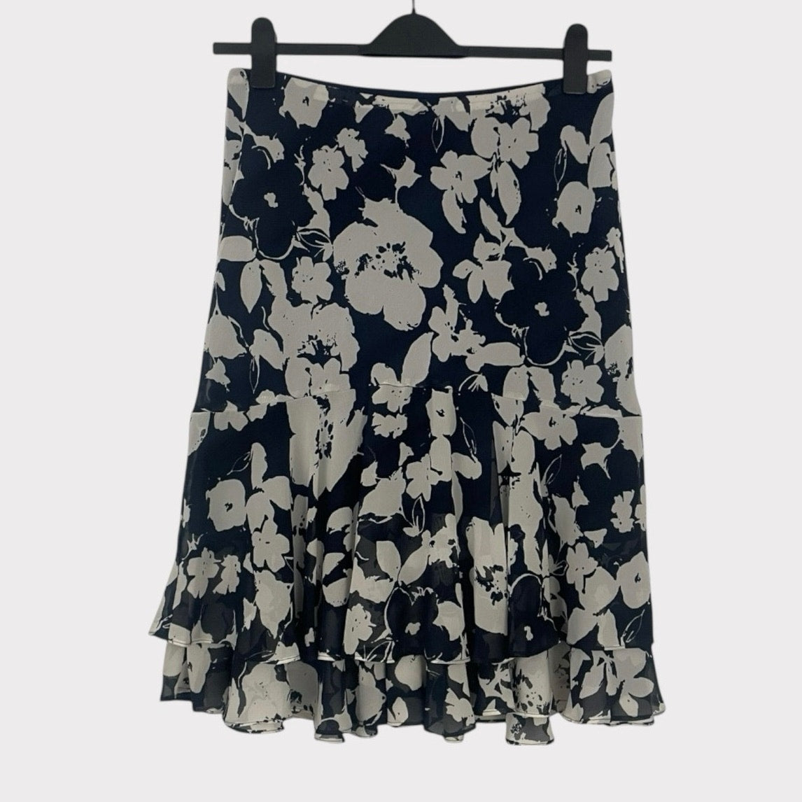 Chaps Vintage Navy Blue & White Floral Skirt