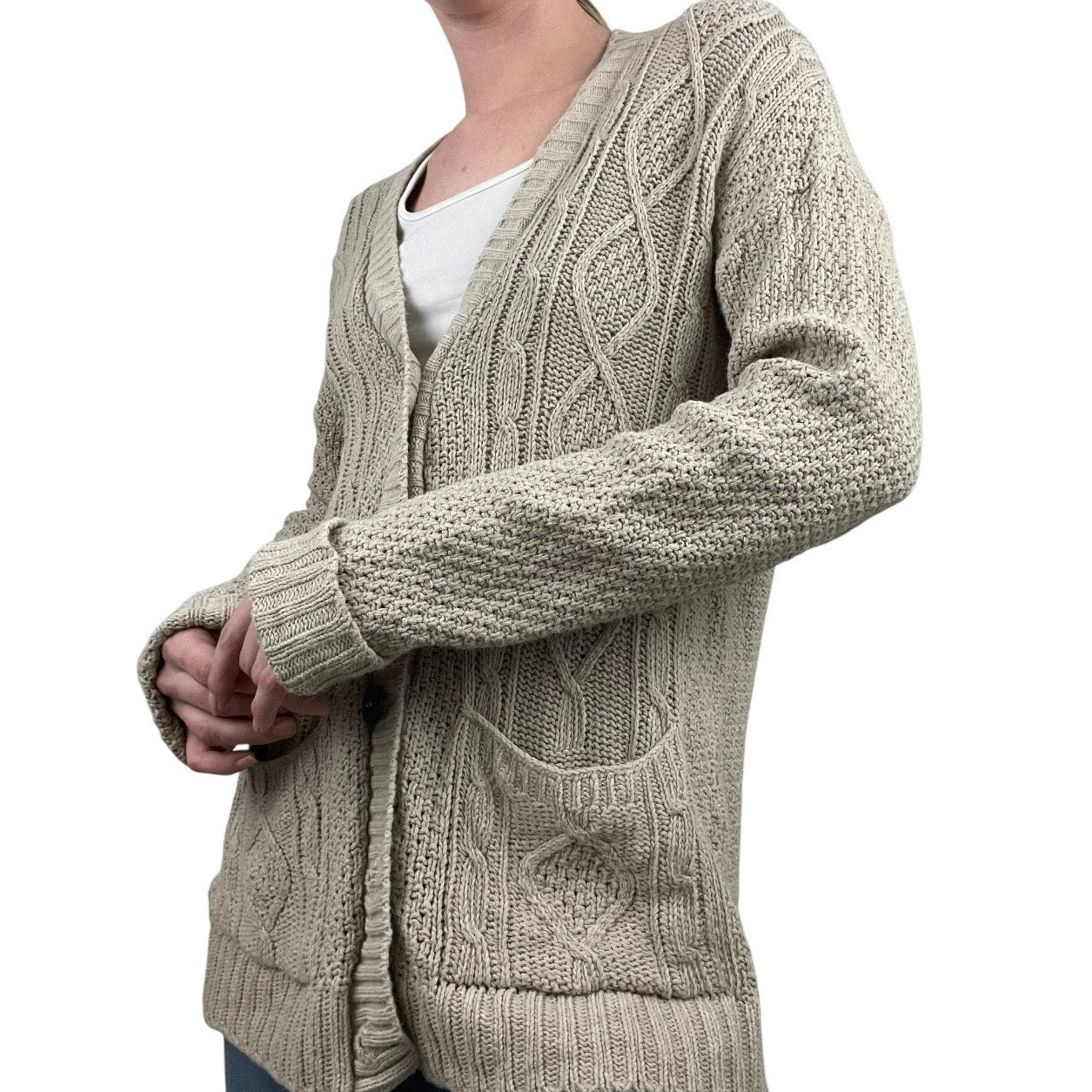 Nasty Gal Tan Knit Long Button Down Cardigan Sweater