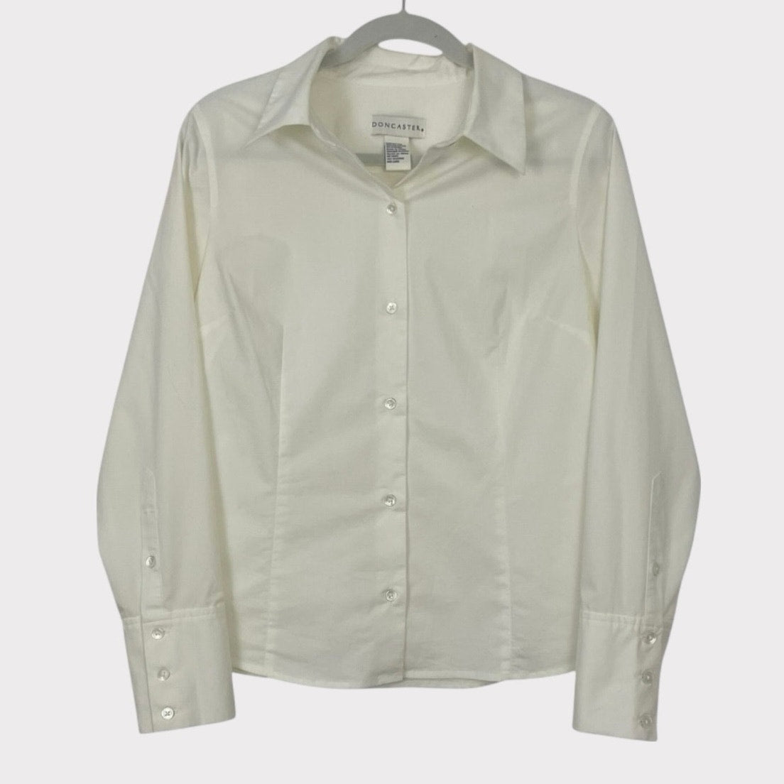 Doncaster Cream Long Sleeve Button Down Fitted Collared Blouse