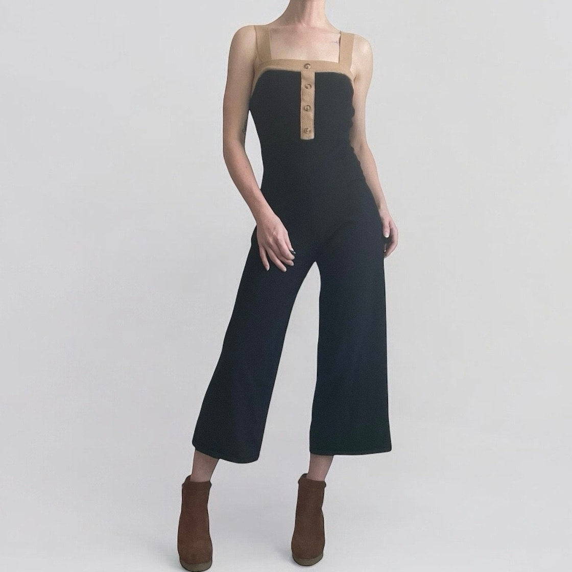 Lelis Soft Black with Beige Trim Jumpsuit