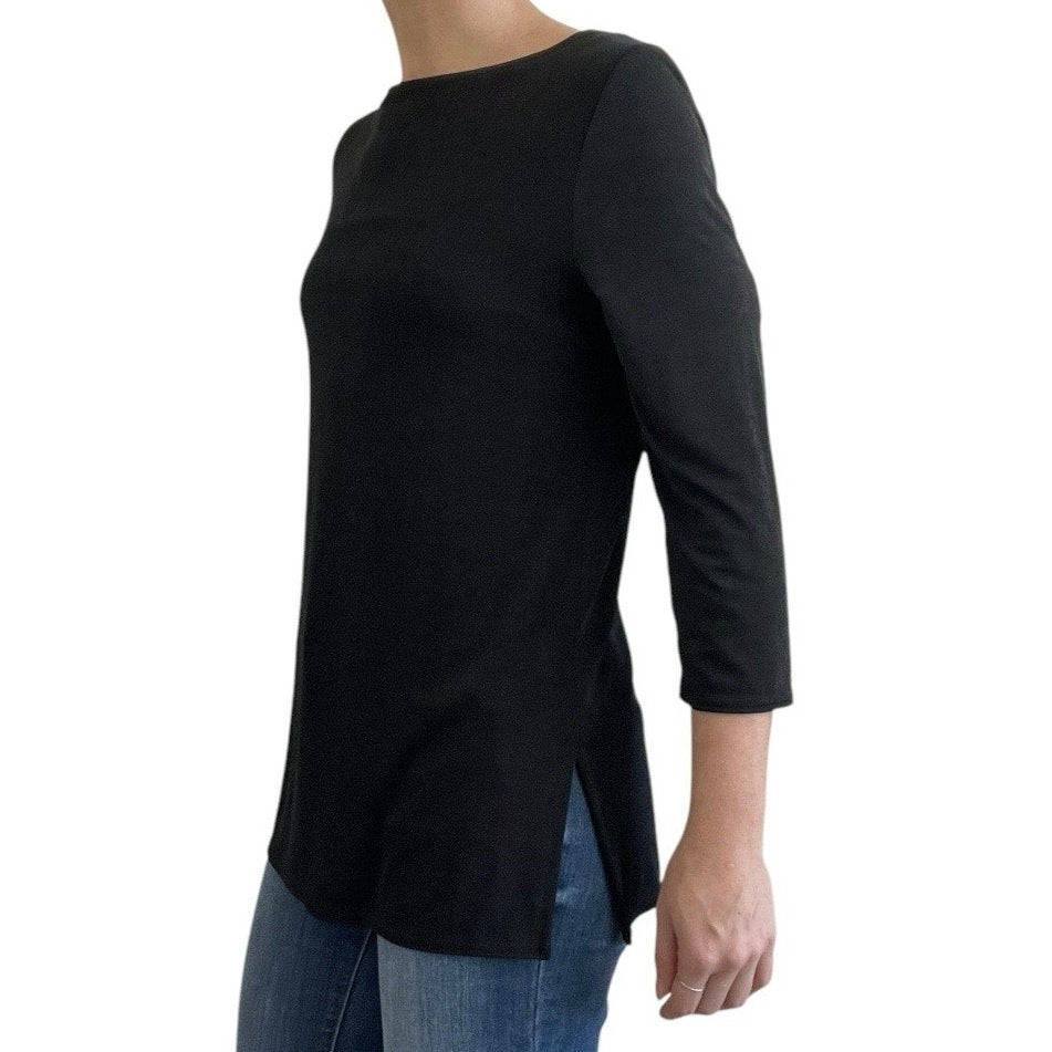 George Vintage Soft Black Quarter Sleeve Crewneck Blouse