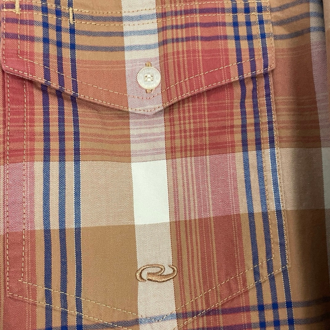 Roper Mens Orange Plaid Long Sleeve Button Down Shirt