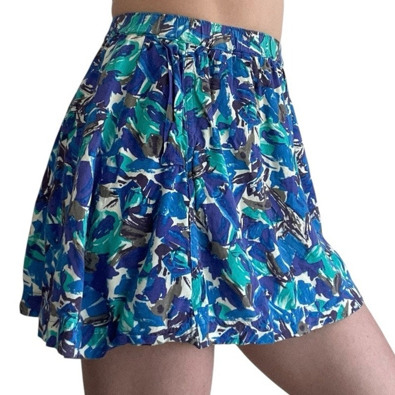 I Love H81 Blue Patterned Mini Skirt with Pockets