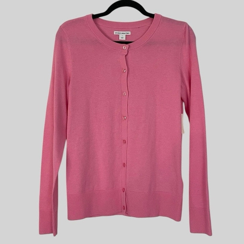 NWT Amazon Essentials Pink Button Down Cardigan Sweater