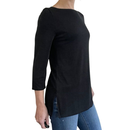 George Vintage Soft Black Quarter Sleeve Crewneck Blouse