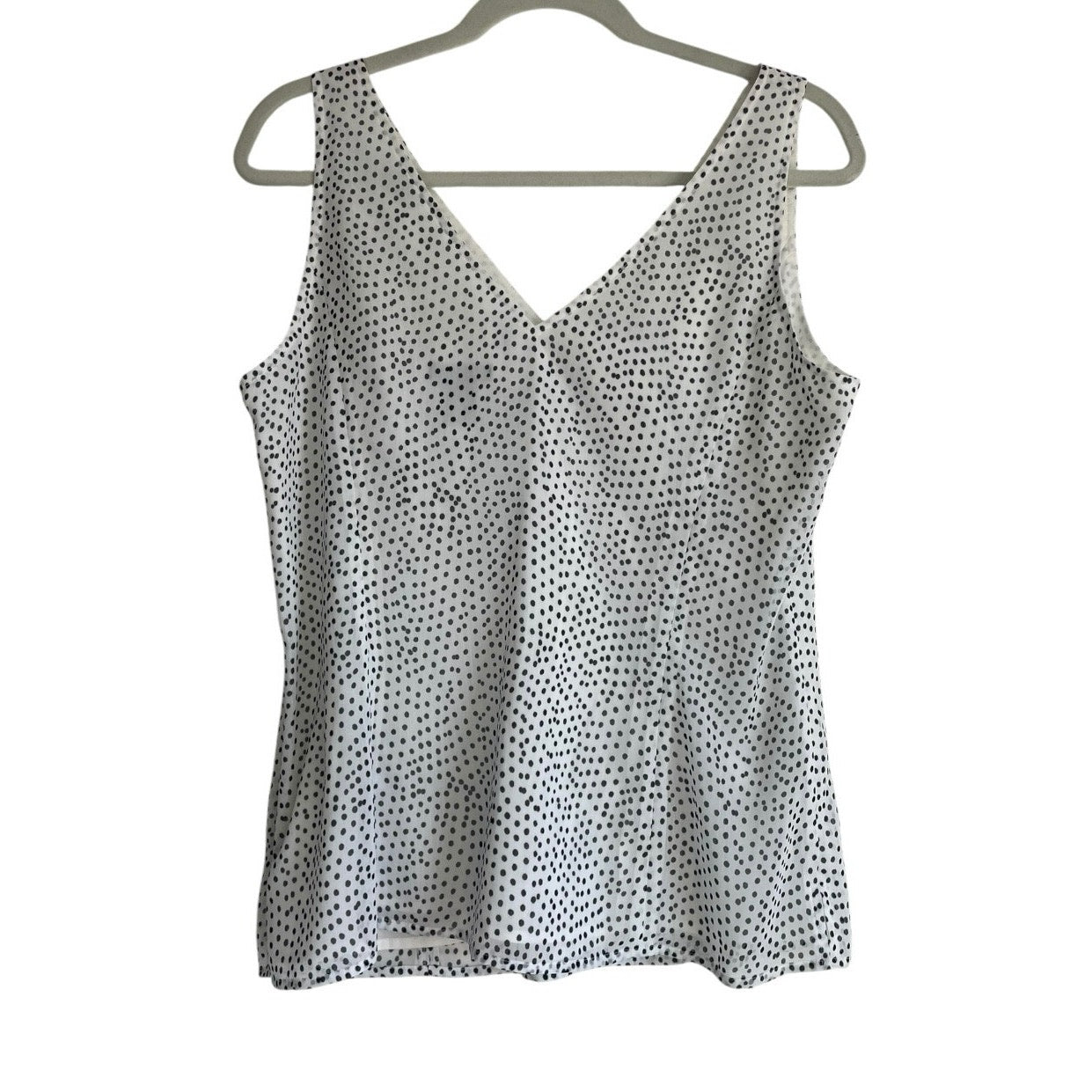 Doncaster White & Black Polka Dot Sheer V-Neck Tank Top Blouse