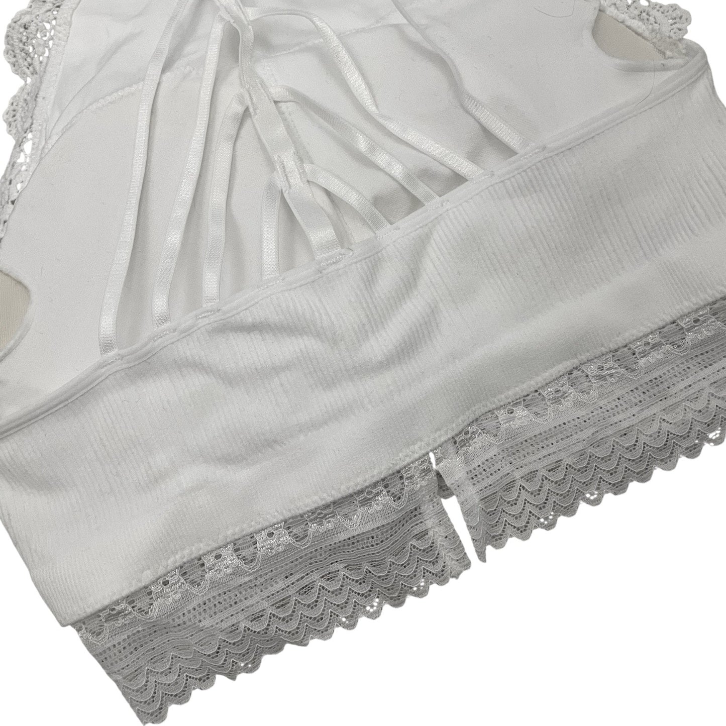 NWOT White Lace Trim Ribbed Strappy Open Back Padded Bralette Top