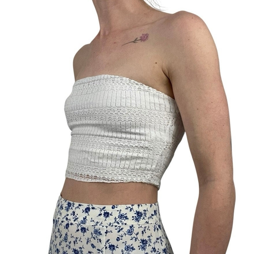 Glassons White Lace Strapless Cropped Bandeau Top