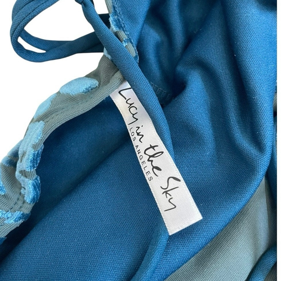 Lucy In The Sky Blue Floral Velvet Lace Up Cross Back Mini Dress