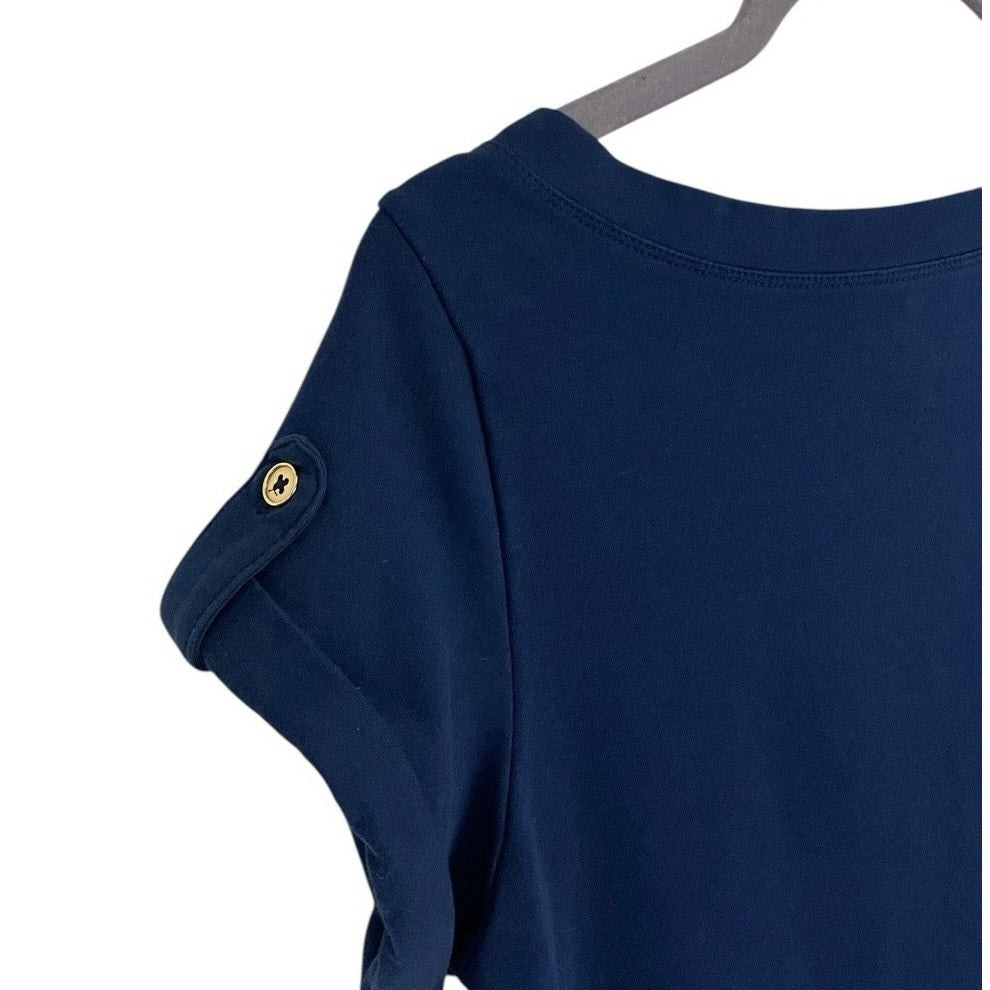 Doncaster Soft Navy Blue Button Short Sleeve Dress