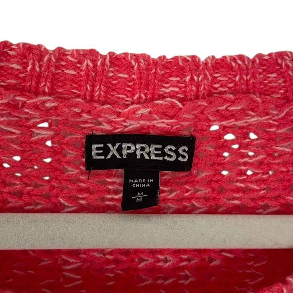 Express Pink Knit Crewneck Cropped Sleeve Sweater