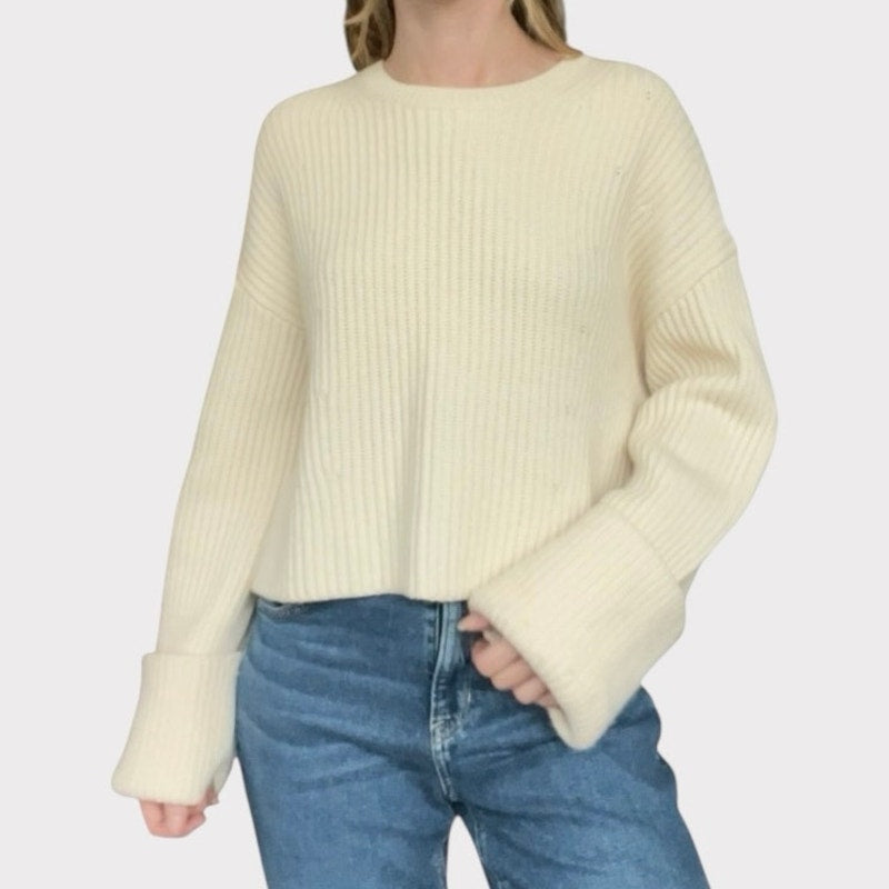 Banana Republic Cream Knit Cuffed Sleeve Crewneck Sweater