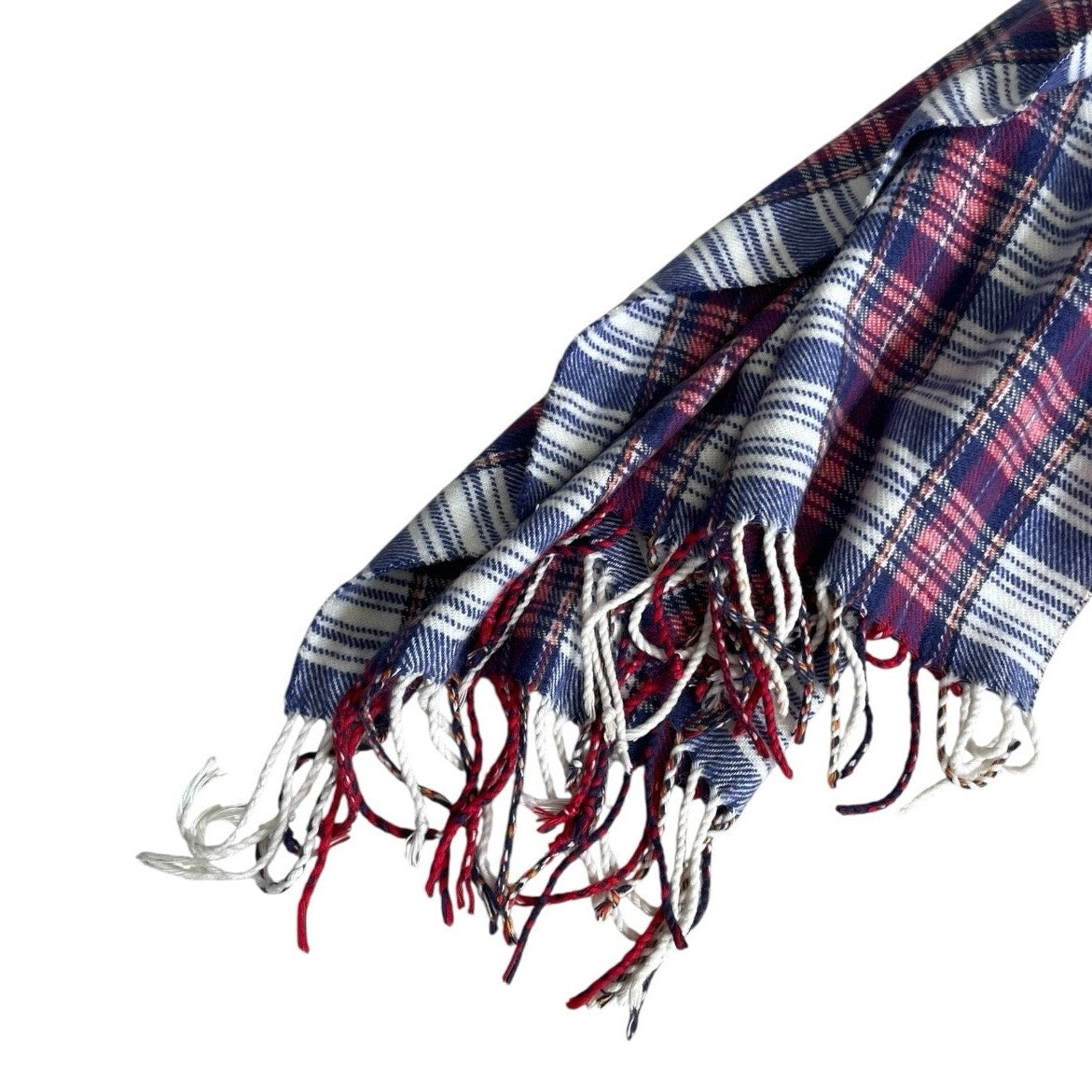 Soft Red & Blue Plaid Fringe Scarf