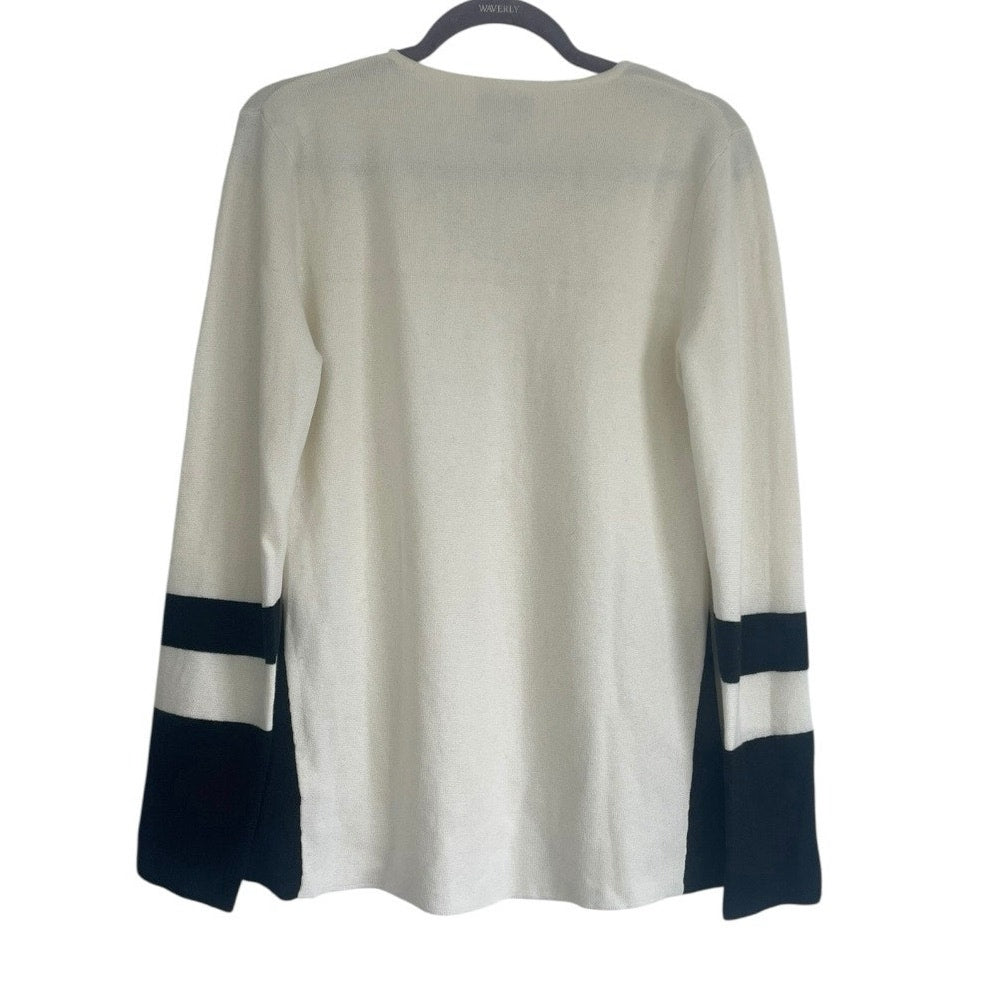 Doncaster Cream & Black Striped Sleeves V-Neck Knit Sweater