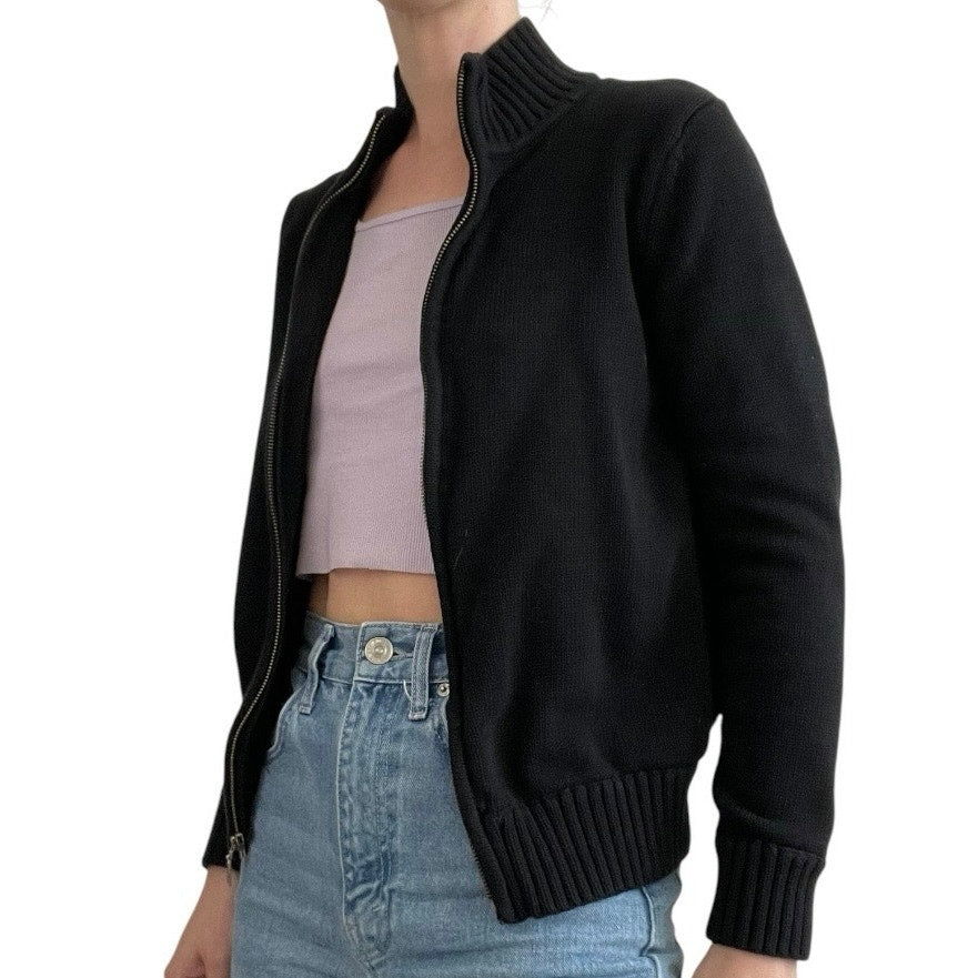Croft & Barrow Black Knit Zip Up Jacket