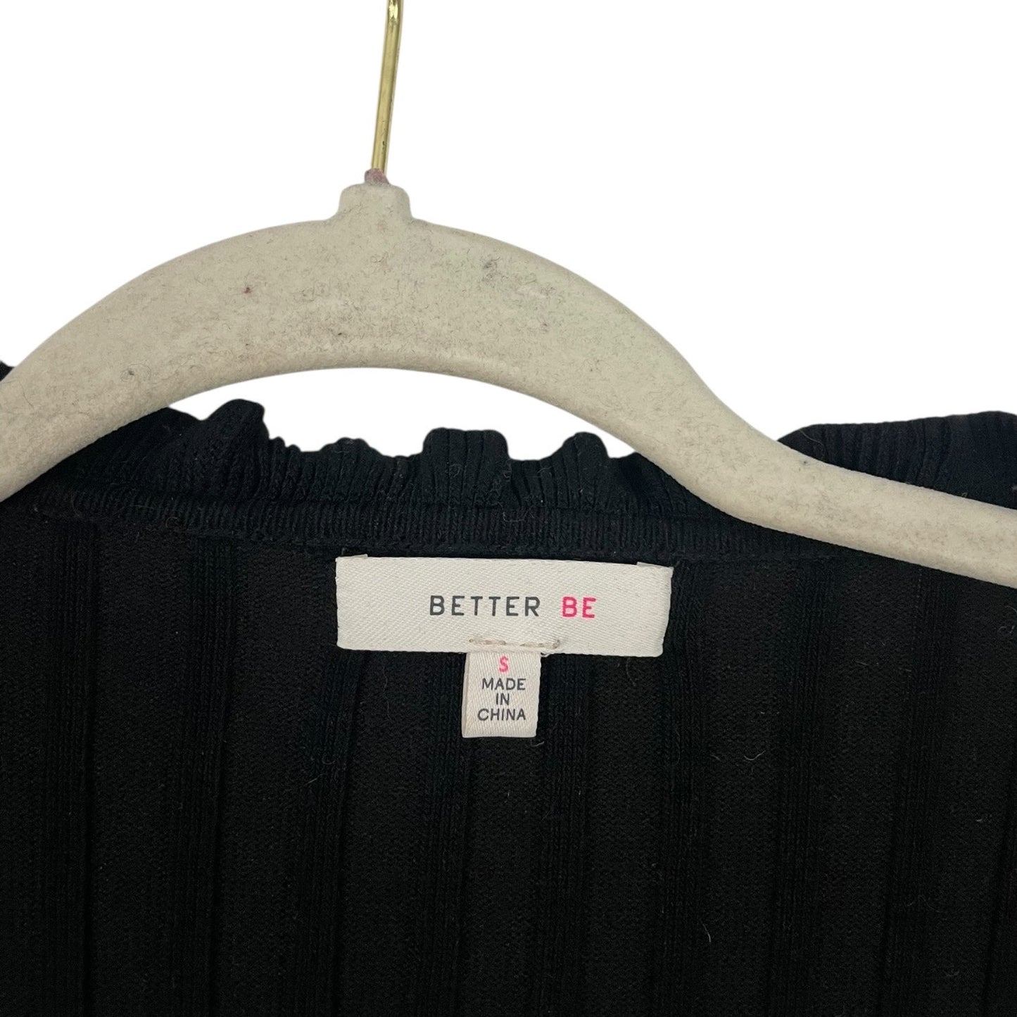 Better Be Black Ribbed Cropped Button Down Ruffled Short Sleeve Top