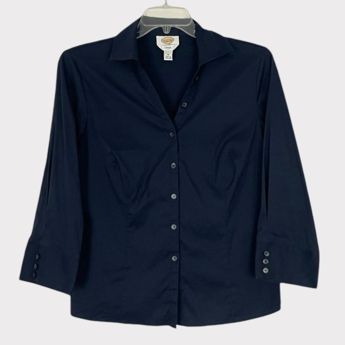 Talbots Navy Blue Stretch Long Sleeve Button Down Blouse