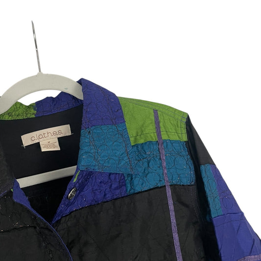 c.l.o.t.h.e.s. Vintage Blue & Green Color Block Embroidered Button Down Jacket
