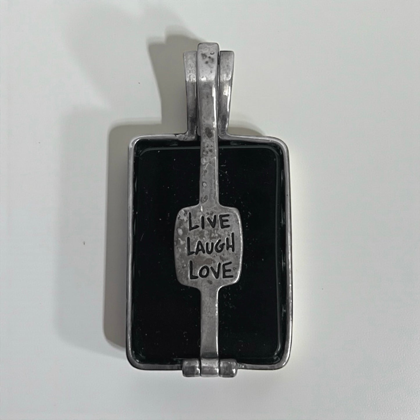 Vintage Silver & Black Live Laugh Love Tree Pendant