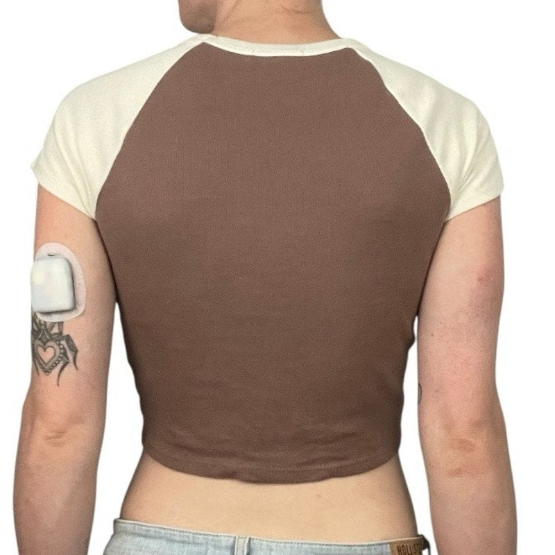 Full Tilt Detroit Motors Brown & Cream Ribbed Cropped Graphic Top