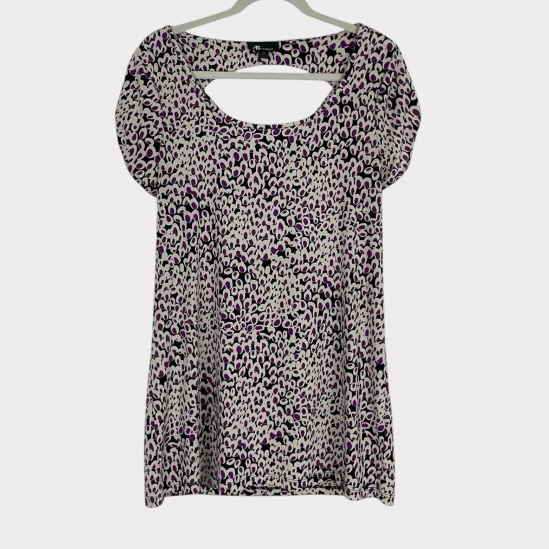 AB Studio Purple Short Sleeve Cutout Back Blouse