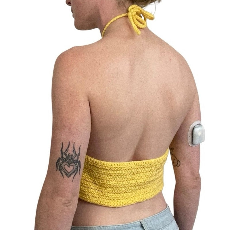 Yellow Knit Open Front Halter Neck Cropped Top