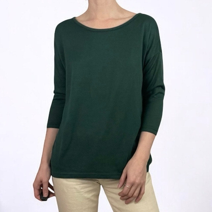 Only Soft Dark Green Quarter Sleeve Crewneck Top