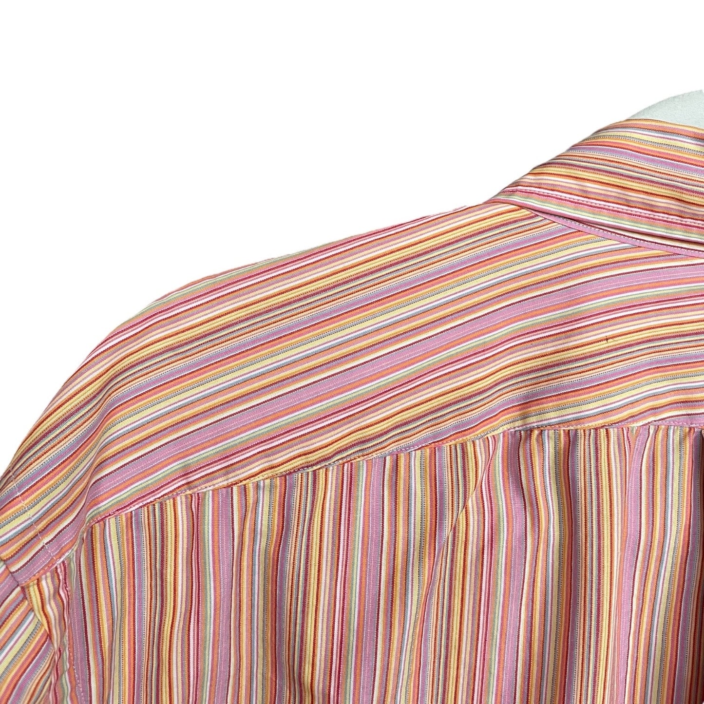 Lands' End Mens Pink Striped Super Fine 2-Ply Yarn Button Down Shirt