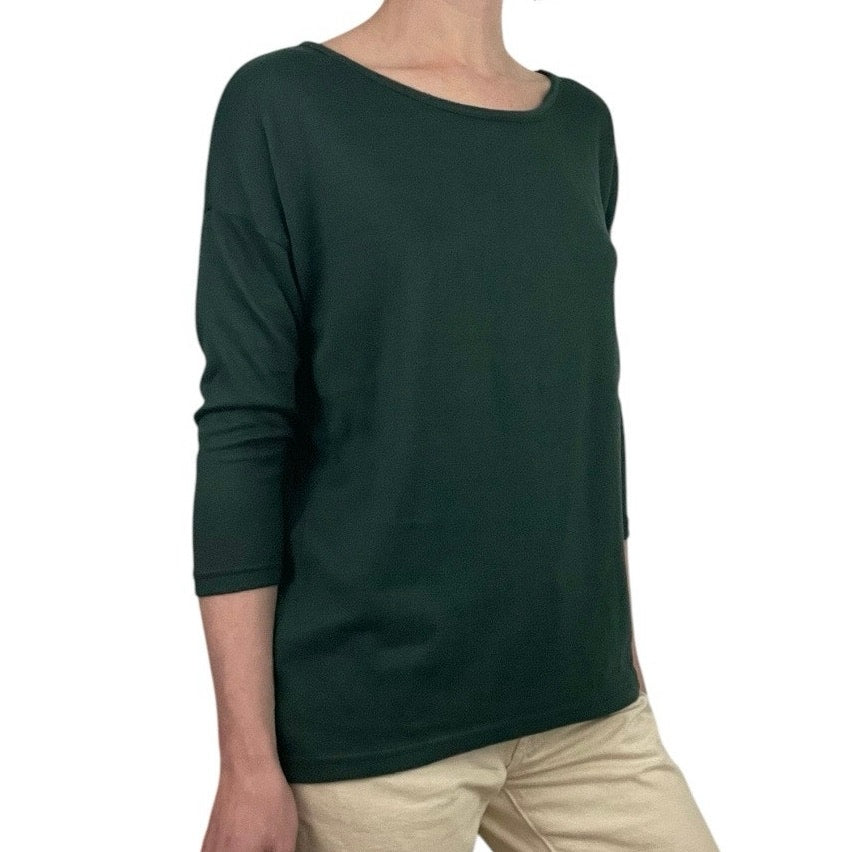 Only Soft Dark Green Quarter Sleeve Crewneck Top