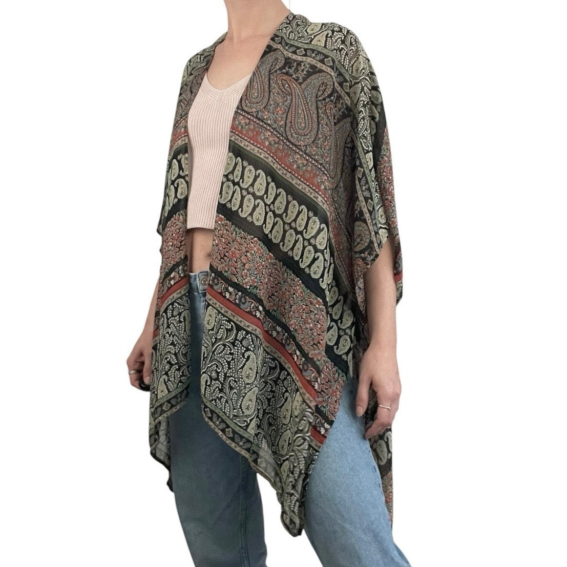 Cecico Sheer Boho Paisley Floral Print Kimono