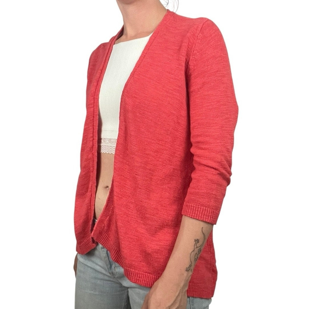 Chico's Coral Cropped Sleeve Cardigan Sweater