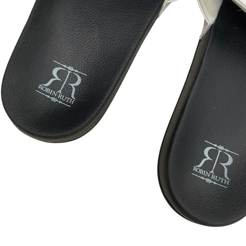 Robin Ruth Aloha Pass It On Black & White Slip-On Slides Sandals