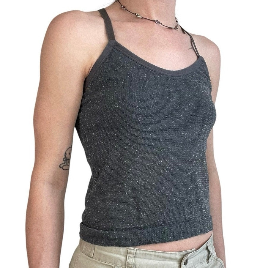 Joy Lab Sparkly Grey Glittery Active Racerback Cross Open Back Tank Top