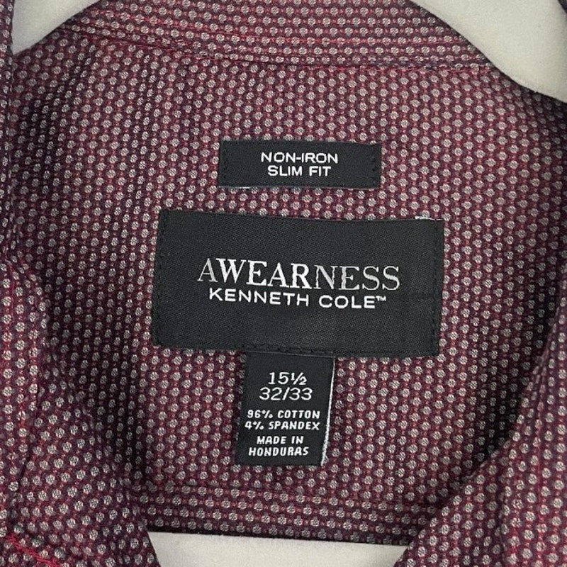 Kenneth Cole Mens Red Polka Dot Slim Fit Button Down Dress Shirt