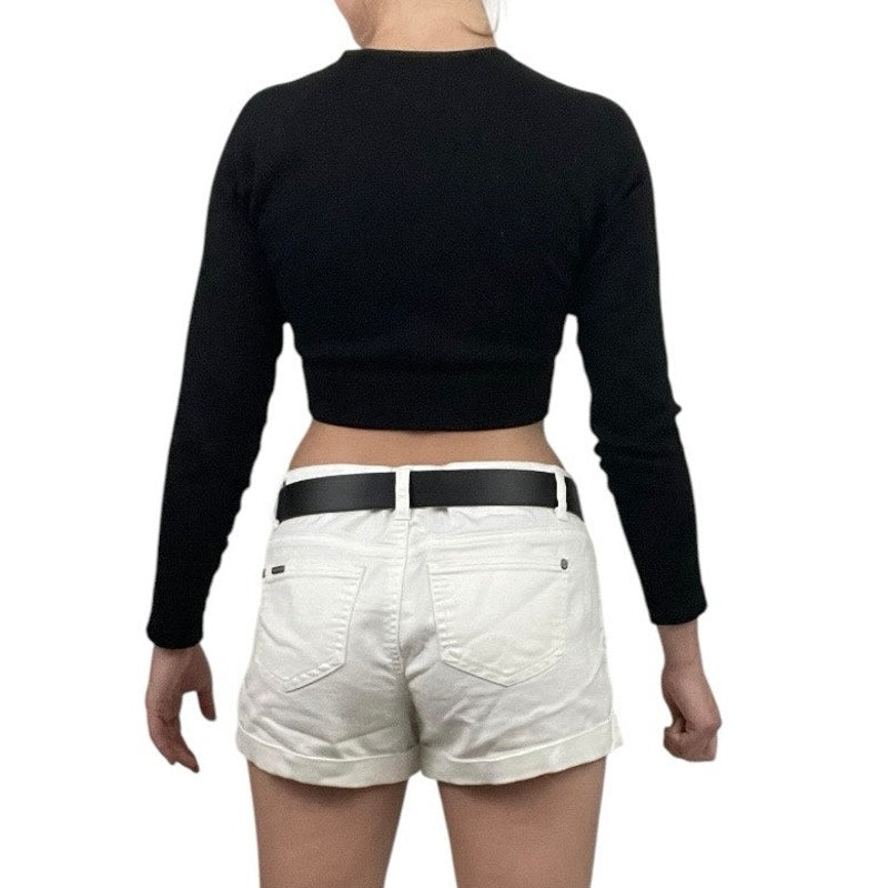 Black Ribbed Cropped Long Sleeve Stretchy Top