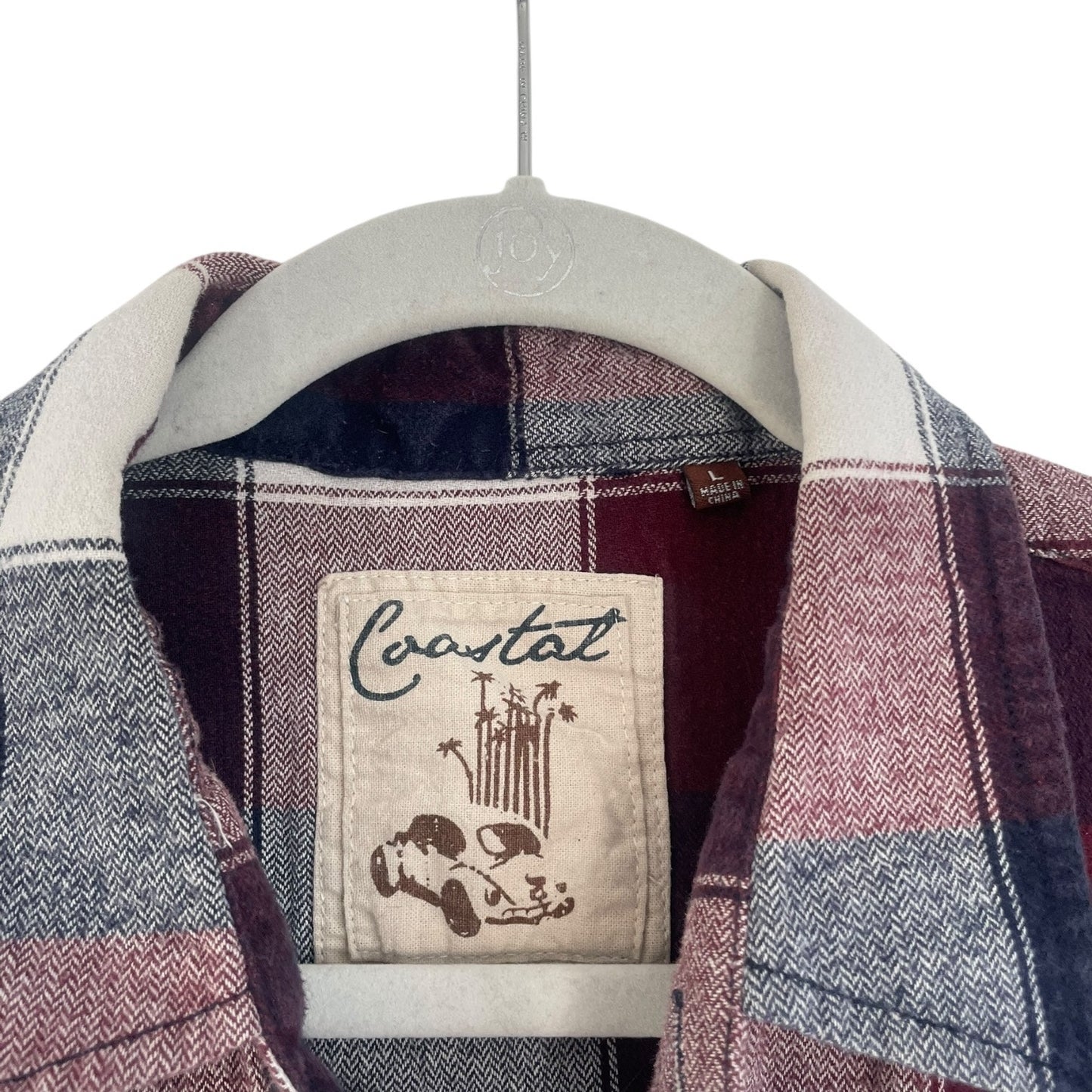 Coastal Mens Red & Navy Plaid Button Down Flannel Shirt
