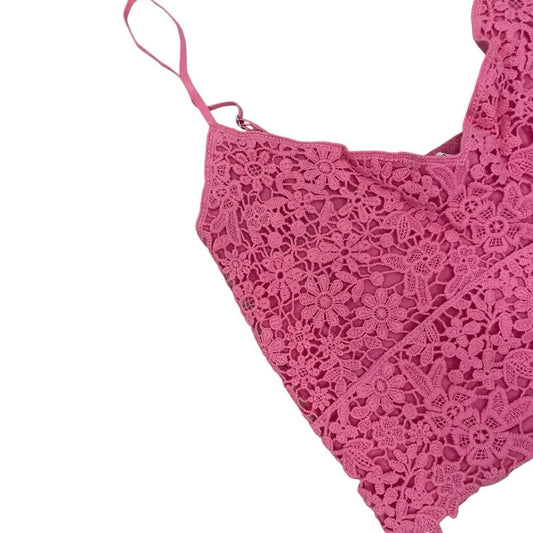 Stradivarius Pink Floral Lace Cropped Tank Top