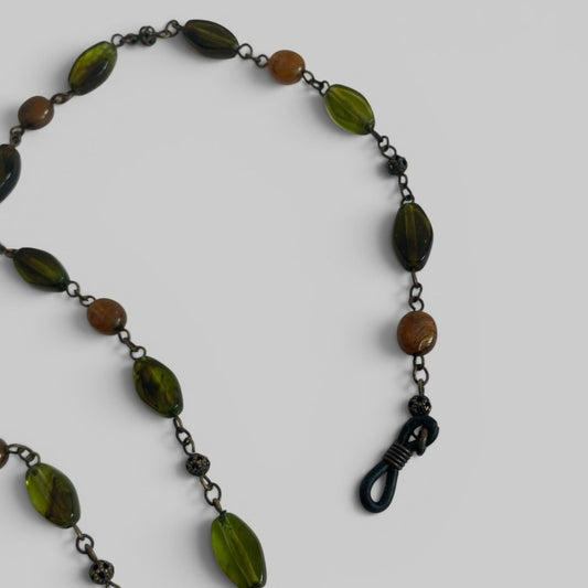 Vintage Green & Bronze Beaded Glasses Chain