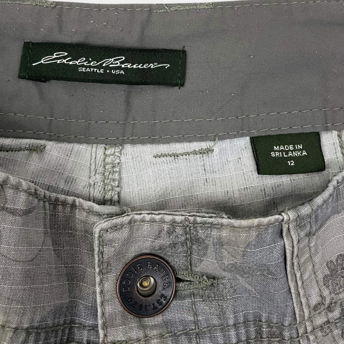 Eddie Bauer Grey Floral Camouflage Print Cargo Mini Shorts