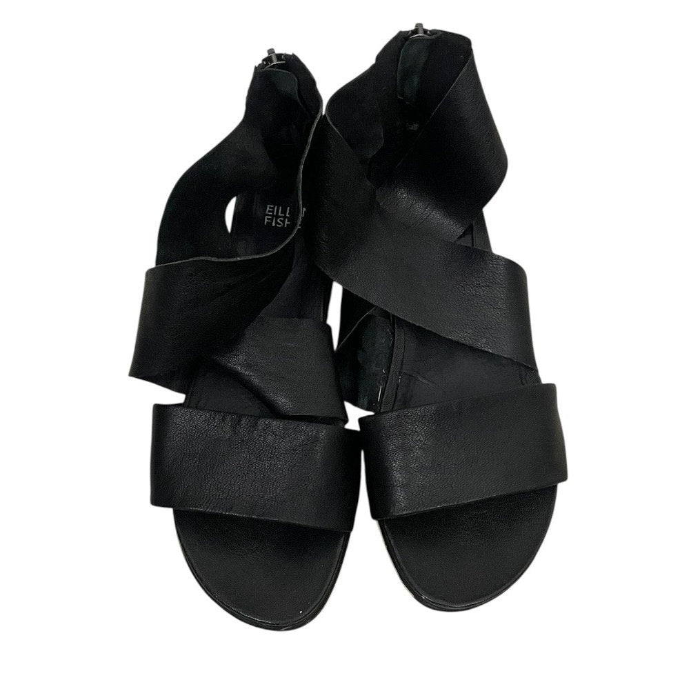 Eileen Fisher Black Faux Leather Strappy Open Toe Platform Sandals