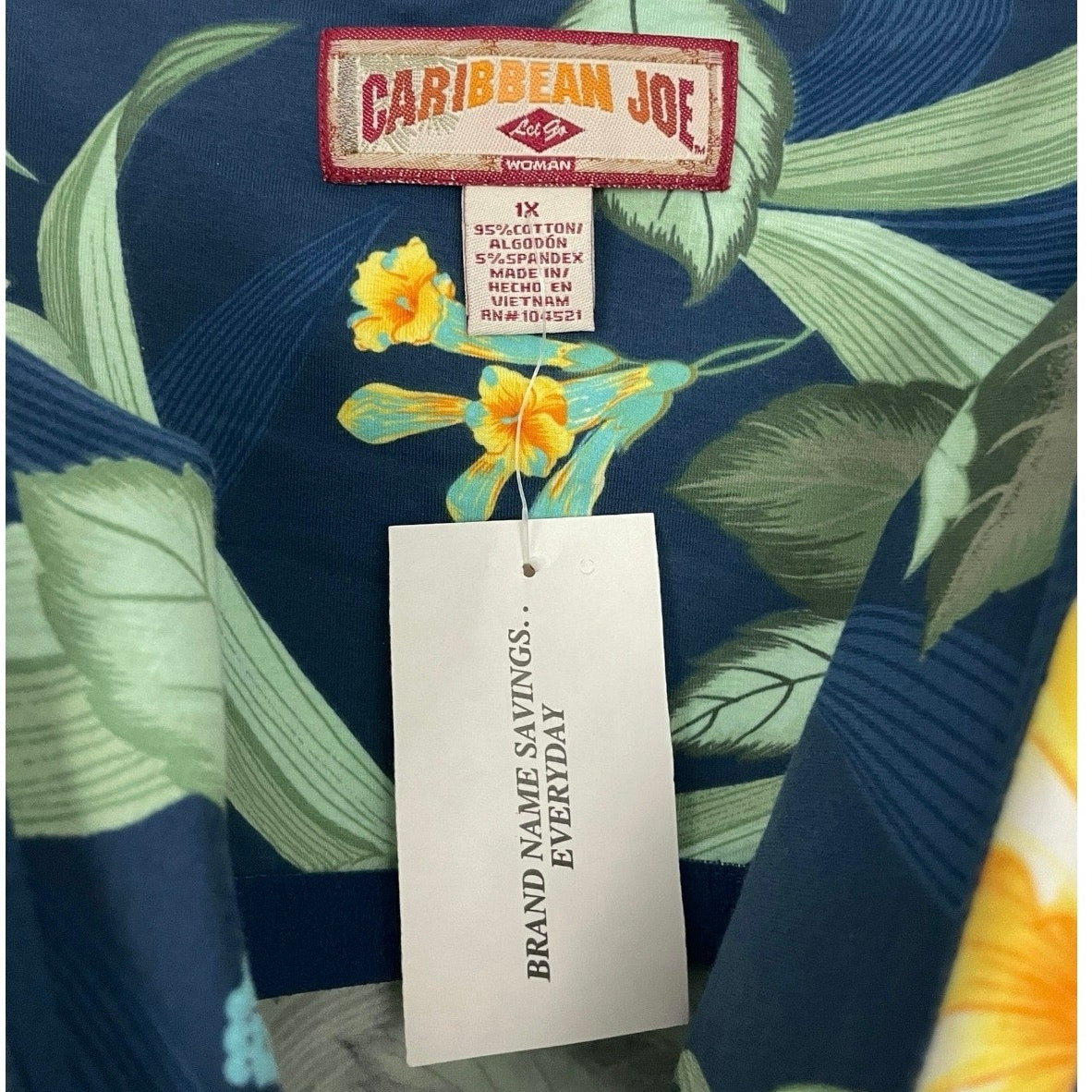 NWT Caribbean Joe Navy Blue & Yellow Floral Tropical Tank Top
