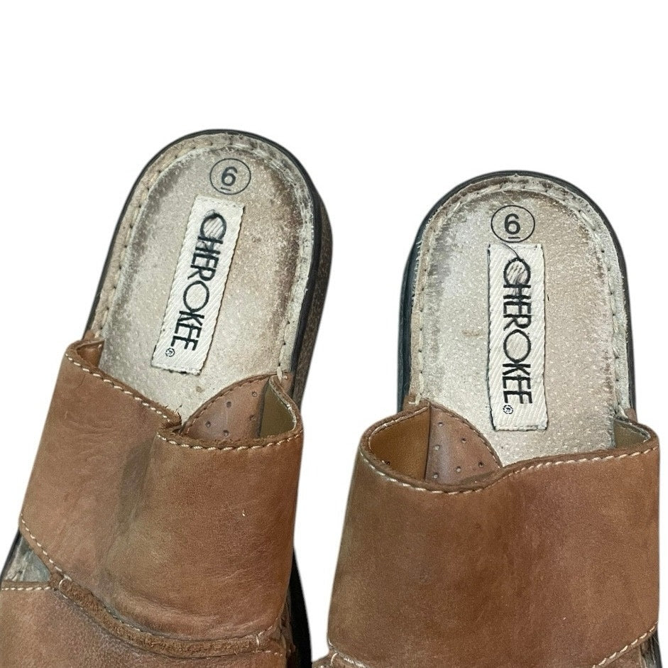 Cherokee Brown Genuine Leather Open Toe Platform Sandals