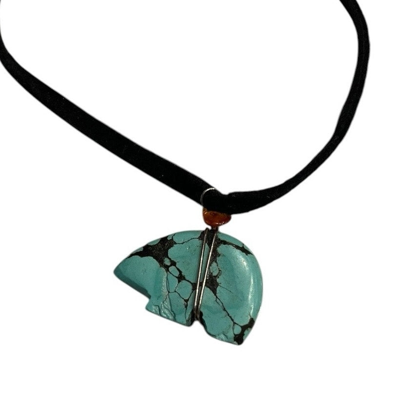 Vintage Turquoise Bear Stone Pendant Necklace