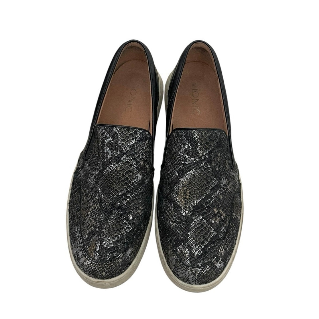 Vionic Black & Gold Metallic Dinora Boa Leather Snakeskin Slip-On Sneakers
