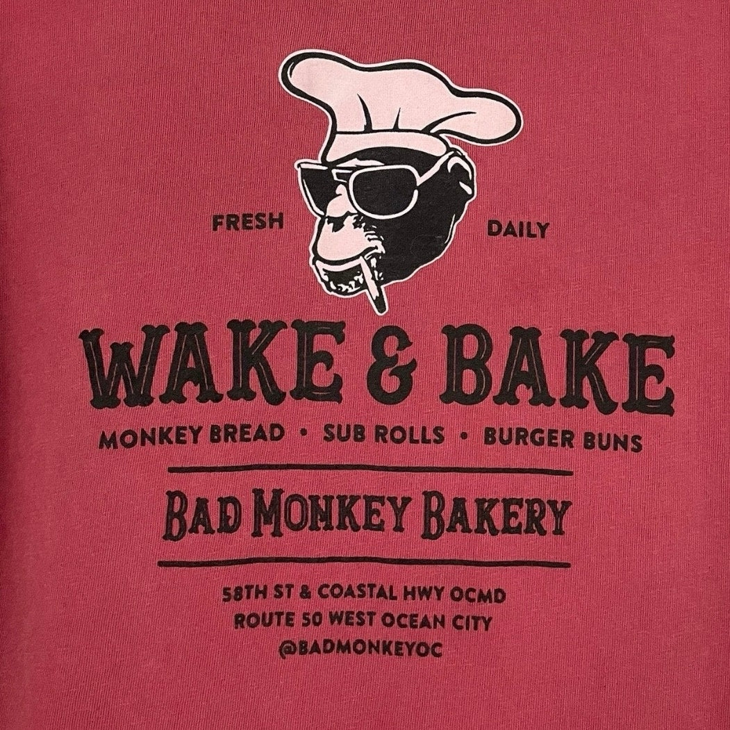 NWT Red Wake & Bake Bad Monkey Bakery Long Sleeve Graphic Tee